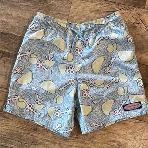 Vineyard Vines Kids Light Blue Swim Trunks with Lime Print